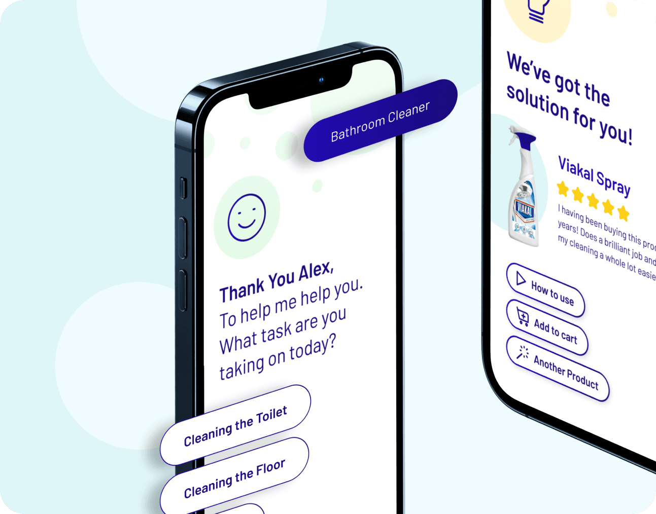 A cleaning task app thanking the user and recommending a Viakal spray to tackle the job