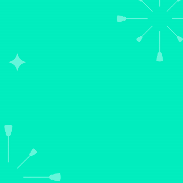 An animated brand pattern in Vella's signature emerald green, with sparkle and cleaning-tool motifs fading in and out