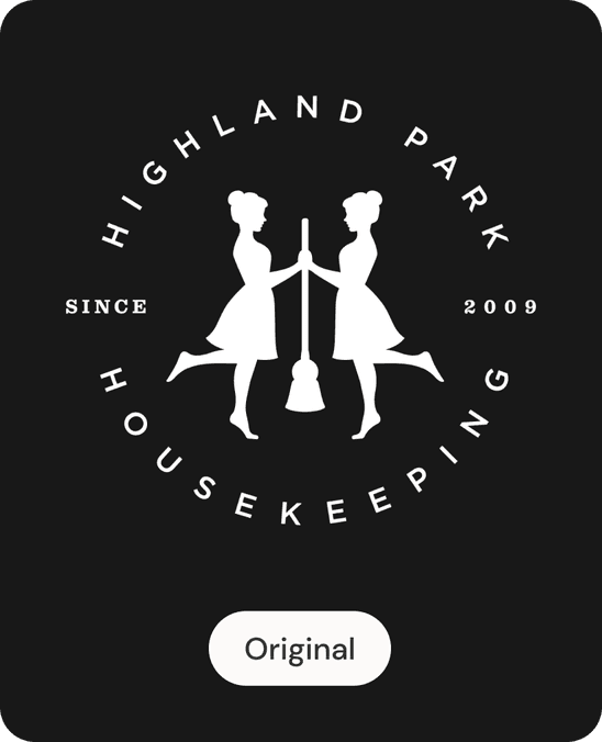 The original Highland Park Housekeeping badge, with two mirrored cleaner silhouettes in dresses inside a circular seal
